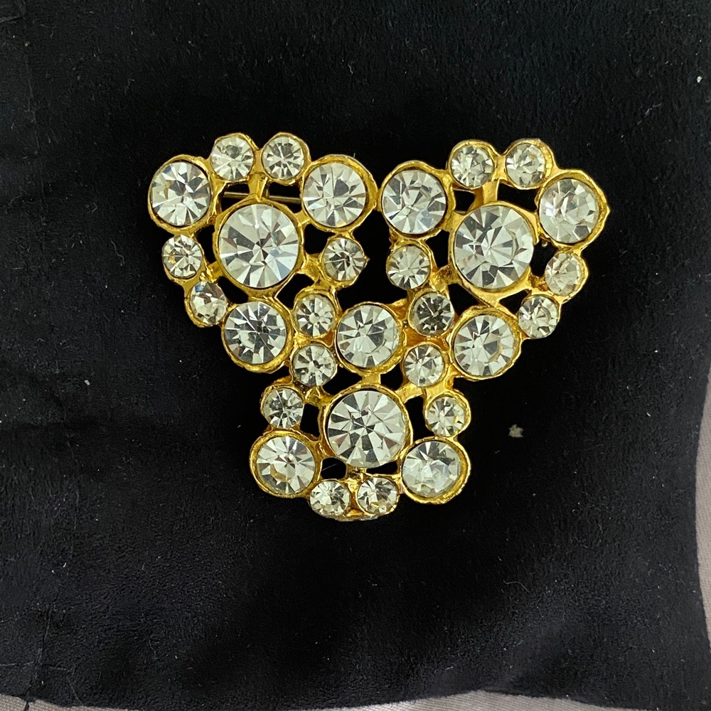 Elegant Gold and Silver Crystal Brooch